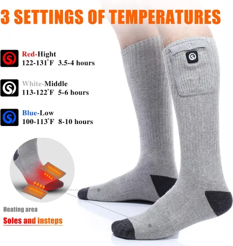 Vista 2 de Calcetines térmicos para hombres y mujeres, calcetines eléctricos con batería recargable de 7.4 V 2200 mAh, calentadores de pies para deportes