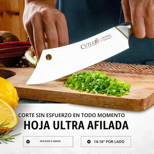 Vista 3 de Cutluxe Cuchillo Cleaver de Chef – Cuchillo de Carnicero Cleaver de Carne de 8" – Hoja de Acero Alemán, Espiga Completa, Diseño de Mango Ergonómico