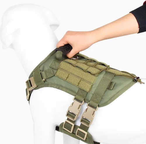 Vista 4 de Arnés táctico para perros grandes y medianos, sin tirones, chaleco militar para perro de servicio con panel Molle, arnés para perro con asa