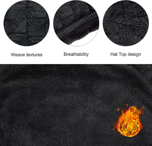 Vista 2 de Winter Beanie Hat Scarf Gloves Set 3 Pieces Mens Warm Knit Thick Slouchy Cap Neck Warmer Touchscreen Gloves Set