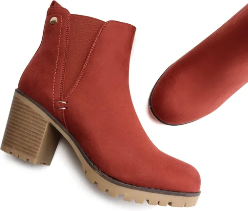 Vista 6 de JABASIC - Botines casuales de ante para mujer con tacón de bloque, botas de meter tipo Chelsea