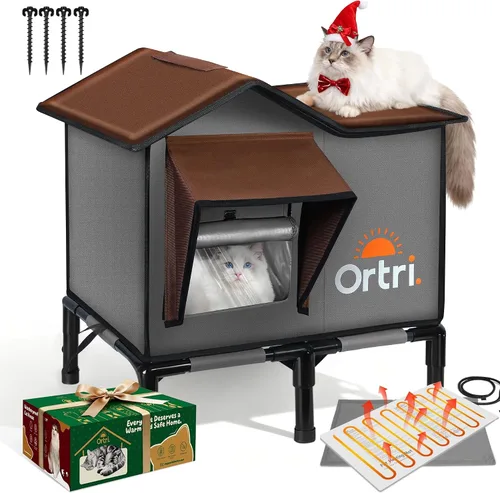 Vista 10 de Casa para gatos climatizada al aire libre para exteriores: aislamiento de invierno resistente a la intemperie 30 "x 14" × 20 " refugio