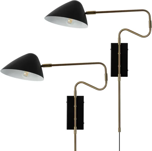 Vista 12 de Modernos apliques de pared enchufables, luces de pared negras con brazo oscilante con cable de interruptor de encendido/apagado para dormitorio