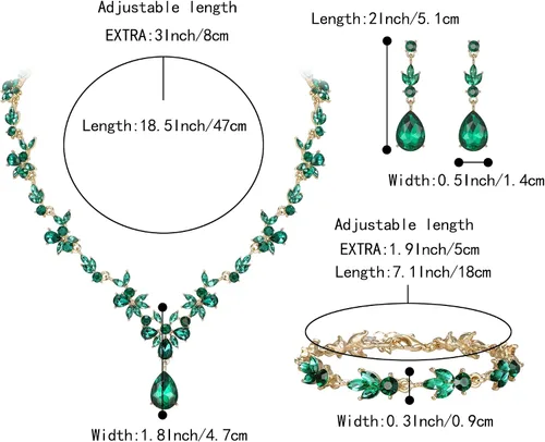 Vista 6 de BriLove Conjunto de joyería de boda para mujeres novias, collar en Y, pulsera de tenis, aretes colgantes de cristal en forma de lágrima marquesa