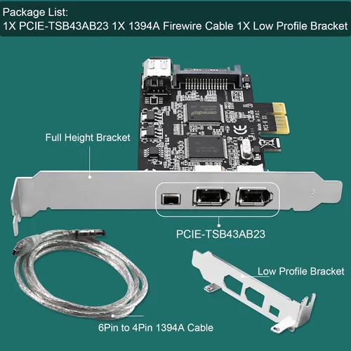 Vista 7 de Tarjeta PCIE 1394A Firewire 400 de 4 puertos para Windows OS y PC MAC OS, TI TSB43AB23, 3 x 6 pines y 1 interfaz 1394A de 4 pines, con cables de 4
