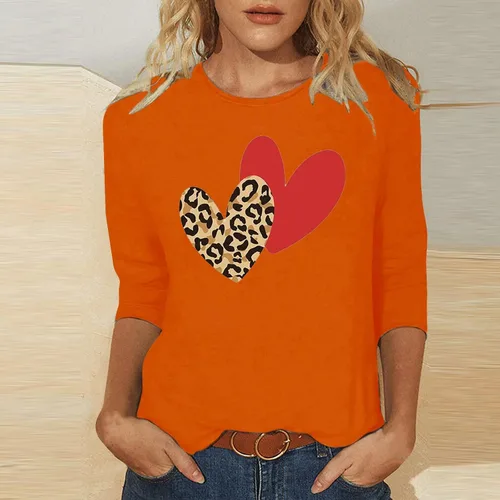 Vista 2 de Women's Christmas 34 Sleeve Tops Dressy Casual Round Neck Vacation Cute Love Prinbt T-Shirt Tops Loose Tee Shirts