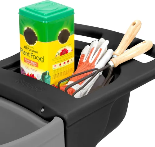 Vista 2 de Simplay3 Easy Haul - Carretilla duradera con bandeja de almacenamiento de herramientas de jardín, ruedas grandes de fácil giro, gris, fabricada