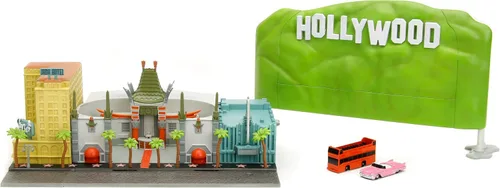 Vista 2 de Jada Nano Hollywood Rides Paseo de la Fama Diorama con letrero de Hollywood y 2 vehículos