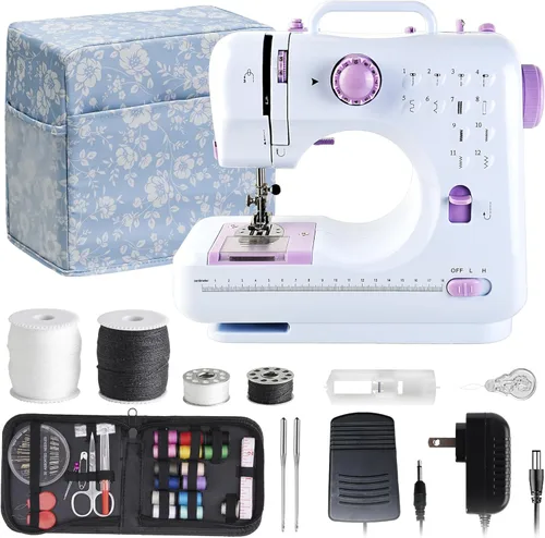 Vista 8 de Máquina de coser para principiantes y niños, mini máquinas de coser portátiles con 12 patrones de puntada incorporados, pedal de pie de 2