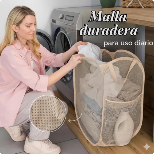 Vista 5 de Handy Laundry - Cesta de lavandería plegable de malla emergente con abertura ancha y bolsillo lateral - Diseño transpirable, resistente, plegable