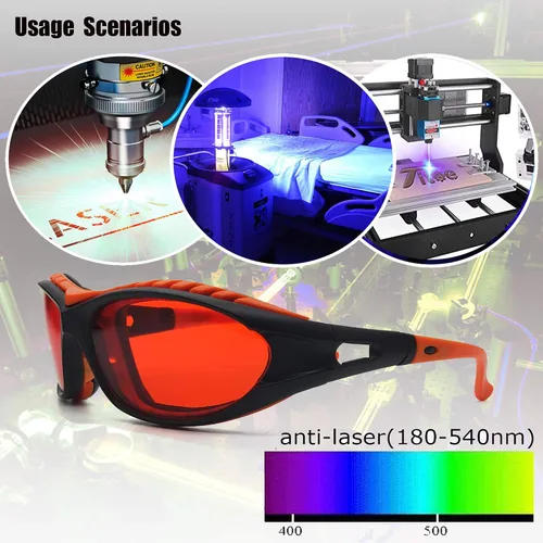 Vista 5 de JILERWEAR Profesional 180nm-540nm OD 6+ Violet/Blue/Green Laser Safety Glasses para 405nm, 445nm, 450nm, 473nm, 532nm láser ligero y diseño de moda