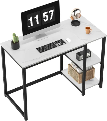 Vista 11 de SINPAID - Escritorio para computadora de 40 pulgadas con estantes de 2 niveles, escritorio resistente para la oficina de casa con gran espacio
