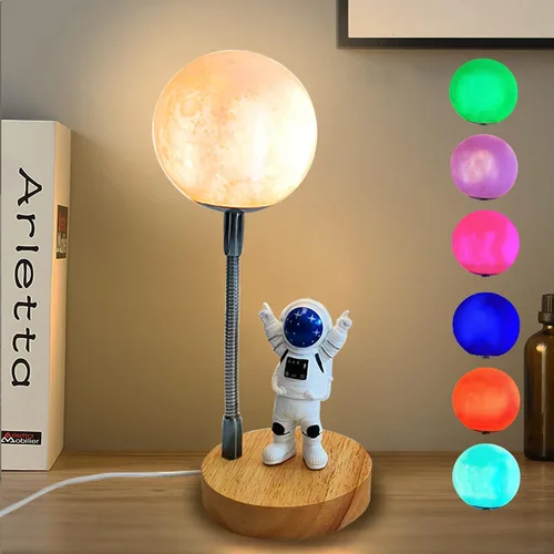 Vista 8 de WLHONG Lámpara de luna para niños, luces Space Buddy con luz nocturna de astronauta de 7 colores, alimentada por USB y control de botón, lámpara