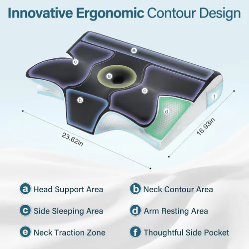 Vista 3 de Almohada cervical eficaz para aliviar el dolor para dormir, almohadas de espuma viscoelástica para apoyo del cuello, almohada lateral de contorno