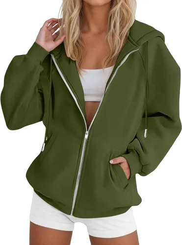 Vista 12 de JOFOW Sudaderas con capucha y cremallera para mujer 2026 Y2K 3- Negro