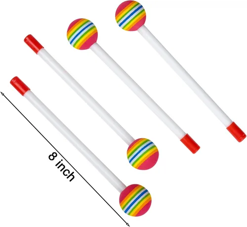 Vista 3 de 10 piezas de baquetas para niños, baquetas de caramelo arcoíris de espuma suave con cabeza de percusión para juguetes de ritmo Paletas de piruleta