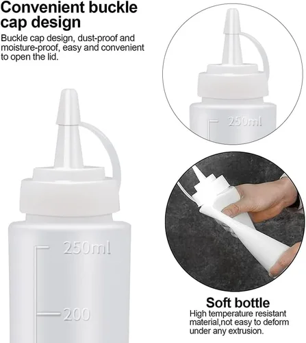 Vista 7 de Abnaok Botellas exprimibles para condimentos, paquete de 2 botellas de plástico de grado alimenticio de 8 onzas para salsas, recipientes