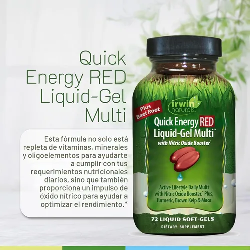 Vista 5 de Irwin Naturals Quick Energy RED - Gel líquido Multi con refuerzo de óxido nítrico, 72 cápsulas blandas líquidas, con refuerzo de óxido nítrico