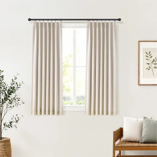 Vista 42 de Cortinas opacas plisadas de lino beige y blanco de 90 pulgadas de largo para dormitorio o sala de estar, juego de 2 paneles, oscurecimiento