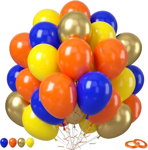 Vista 17 de Globos de látex rosa intenso, azul, morado, 50 globos de látex de 12 pulgadas con confeti metálicos para niños, temática mágica, cumpleaños, baby