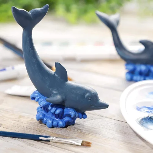 Vista 2 de Bright Creations Kit de pintura de cerámica para adultos, figuras de delfines para pintar, paquete de 2, 3.5 x 2.25 x 5 pulgadas, poliresina sin