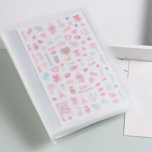 Vista 7 de 1 pieza libro de almacenamiento de calcomanías transparentes de 40 ranuras, organizador de calcomanías de uñas para coleccionar calcomanías, libro