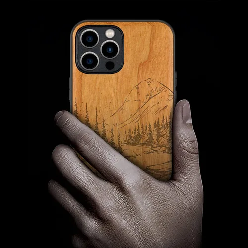 Vista 2 de Carveit Funda magnética de madera para iPhone 12 Pro [madera natural y TPU suave negro] a prueba de golpes, funda protectora de madera única