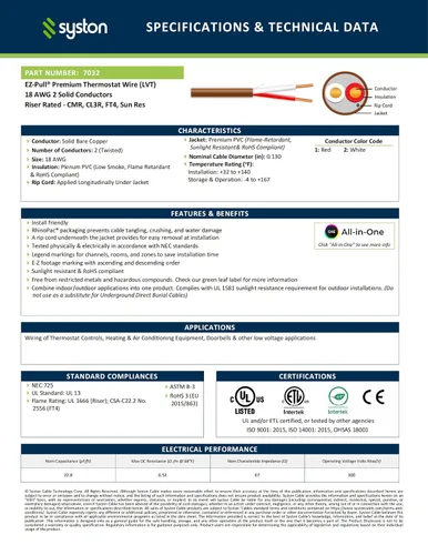 Vista 3 de Syston 18/2 Cable de control de termostato y timbre HVAC para calefacción, conductores 100% de cobre sólido CL3R/FT4/CMR nominal UL/ETL, resistente