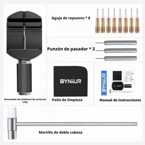 Vista 6 de Kit de herramientas de extracción de eslabones de reloj para ajuste de pulsera, herramienta de tamaño de banda con empujador de alfiler, pasadores