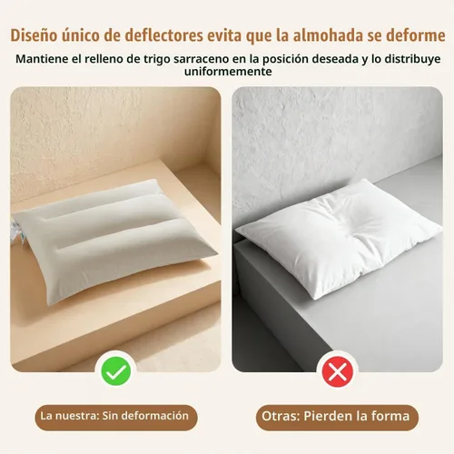 Vista 3 de Almohada de trigo sarraceno con funda de almohada de algodón orgánico, almohada de trigo sarraceno orgánico de 20 x 26 pulgadas con caja deflectora