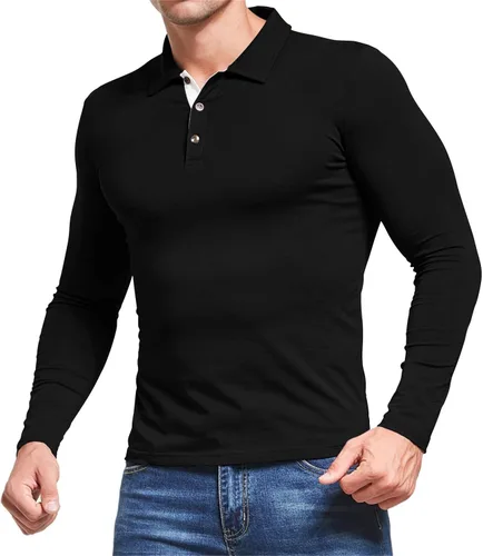 Vista 2 de Aiyino Camisa polo de manga corta para hombre, casual, ajustada, de algodón a la moda
