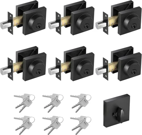 Vista 11 de Cerradura cuadrada de un solo cilindro moderno con llaves, cerrojo negro mate para entrada de puerta delantera, cerradura de seguridad de puerta