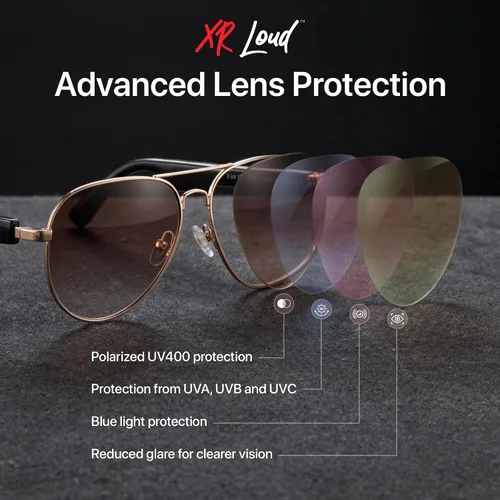 Vista 7 de XR Loud™ Lentes de sol de aviador Bluetooth para hombres y mujeres, lentes de audio inteligentes polarizados UV400 con altavoces de oreja abierta