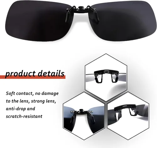 Vista 5 de Lentes de sol polarizados con clip, protección UV, antirreflejos, clip de metal pequeño, para conducirpescarexteriores, unisex, color negro