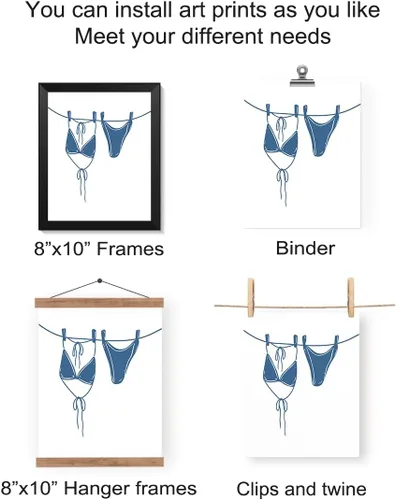 Vista 3 de Wheatwin Decoración de pared de vaquera costera de playa azul, decoración de pared de bikini con lazo azul coqueta preppy para habitación de nieta