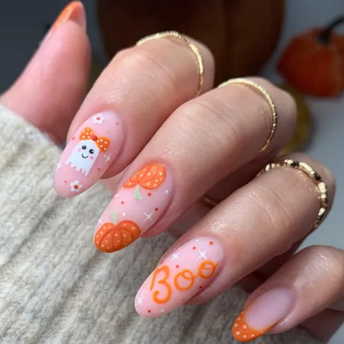 Vista 24 de Uñas postizas a presión de Halloween, uñas postizas de almendra, cobertura completa, uñas postizas rojas con diseños de gotas de sangre, punta 14