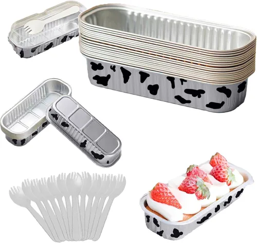 Vista 7 de Juego de 12 mini moldes para pan con tapas y cucharas, 200 ml, desechables, rectangulares, de aluminio con papel de aluminio, para hornear pasteles