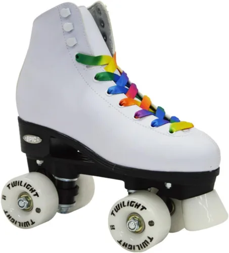Vista 2 de ¡Nuevo! Patines de cuadro ruedas Epic Allure Twilight con pompones y luces LED tipo arco iris.