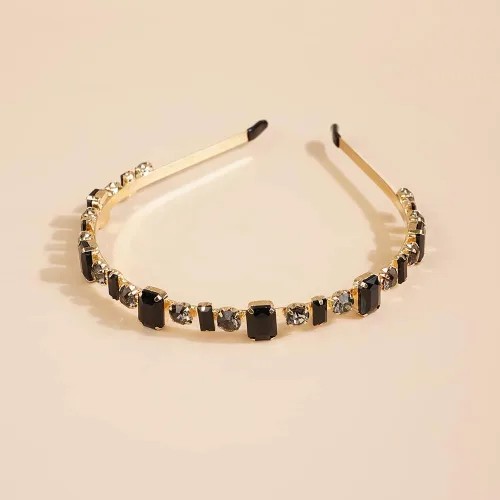 Vista 3 de Wiwpar Diademas de diamantes de imitación para mujeres y niñas, bandas elásticas para la cabeza delgadas con diamantes de imitación vintage, Negro
