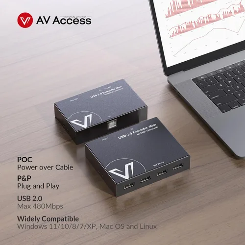 Vista 3 de Extensor USB AV Access con Alimentación por Cable Cat5e/6/6a/7 hasta 196 pies/60m, Extensor USB 2.0 de 4 Puertos por Ethernet, Plug and Play