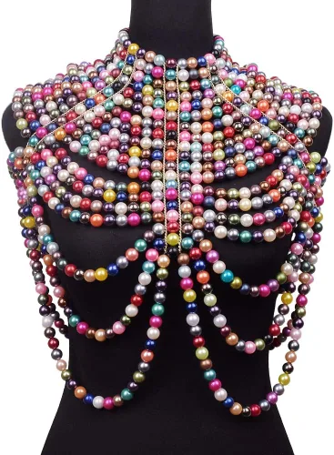 Vista 3 de CCbodily - Brasier de cadena de perlas para el cuerpo, collares de hombro de moda, joyería corporal