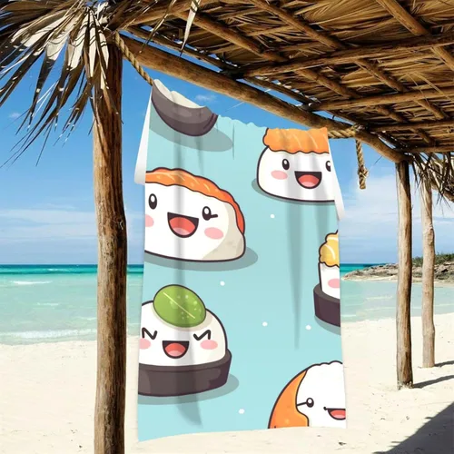 Vista 3 de Bonita toalla de playa de sushi de 30 x 60 pulgadas, toalla de baño súper absorbente, toalla ligera de secado rápido para playa, yoga, viajes