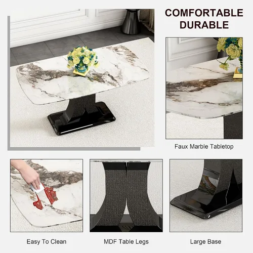 Vista 7 de Juego de mesa de comedor de mármol para 6, moderno juego de sillas de mesa de cocina para 6, 7 piezas, mesa de cocina rectangular de cristal