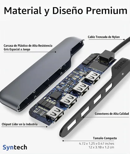 Vista 7 de Syntech Hub USB-C a USB 3.0, 4 puertos con adaptador USB-A para MacBook