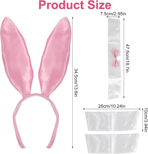 Vista 2 de LUTER 4 accesorios de disfraz de conejo para mujer, juego de disfraz de conejo, diadema de orejas de conejo, collar de corbata con 2 puños de conejo