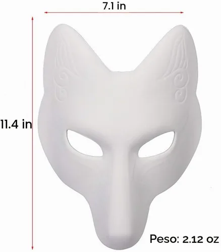 Vista 6 de Himine Máscara de cosplay de zorro blanco DIY, máscara de disfraz de animal para fiesta, 2 piezas