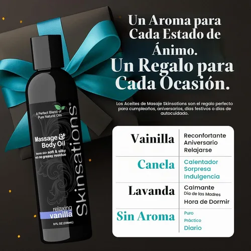 Vista 5 de Skinsations - Aceite de masaje corporal - Vainilla 8 onzas Mezcla comestible de aceite de almendras dulces, aceite de coco fraccionado, aceite