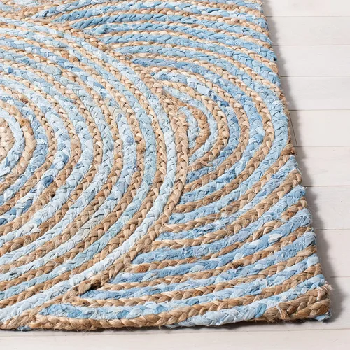 Vista 3 de SAFAVIEH Cape Cod Collection - Alfombra decorativa de 3 x 5 pies, natural y azul, hecho a mano, bohemio trenzado de yute, ideal para zonas de alto