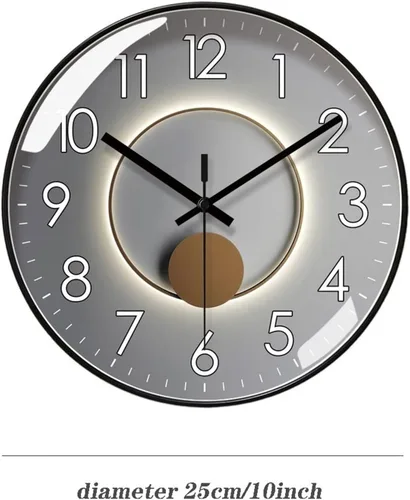 Vista 2 de HASMI Reloj para sala de estar, reloj de cuarzo, luz de moda, reloj de pared silencioso de lujo, reloj digital circular simple de 9.8 in/11.8