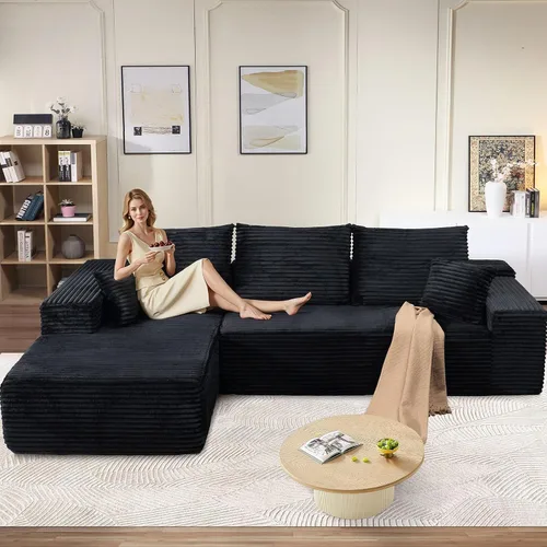 Vista 47 de Sofá modular de 96 pulgadas en forma de L, sofá modular de 3 asientos, sofá modular de pana de espuma viscoelástica sin hueso para sala de estar